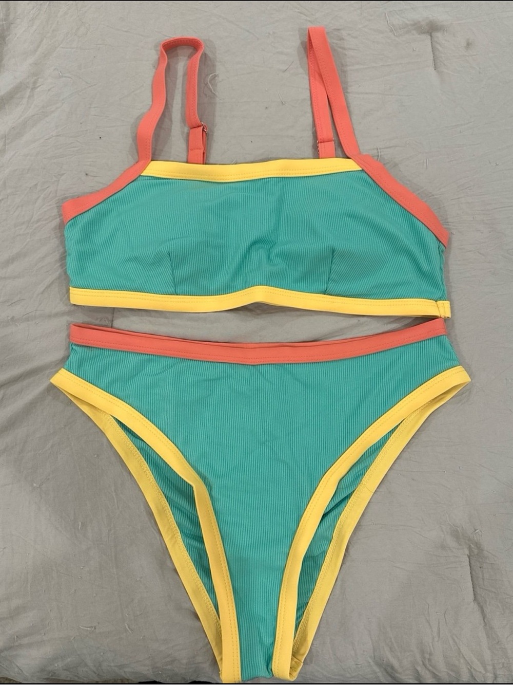 SHEIN Teal Bikini with Yellow and Coral Trim